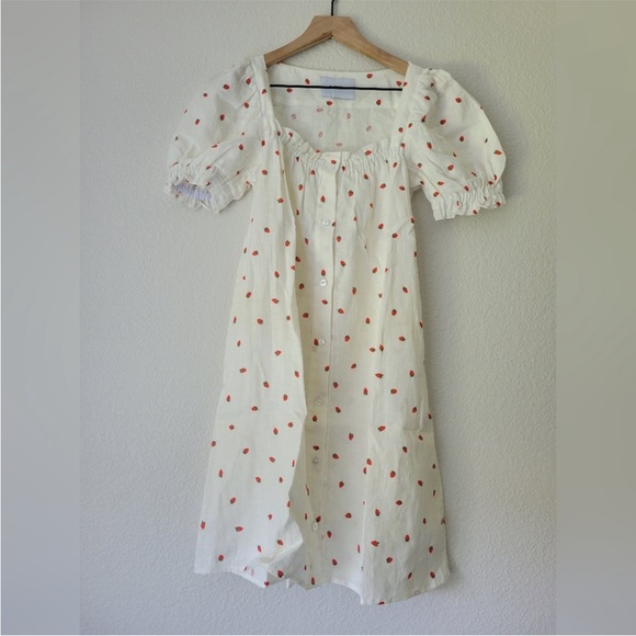 NWOT Sleeper Brigitte Belted Strawberry Printed 100% Linen Voile Mini Dress XL - Picture 8 of 14
